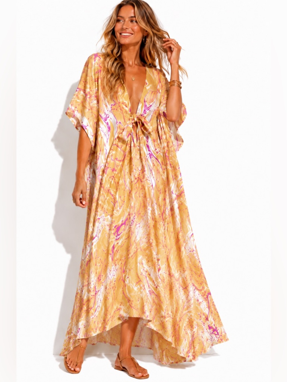 BuddyLove Mamie-8 Quartz Swirl Kaftan Maxi Dress NEW S/M Resort Vacation Beach